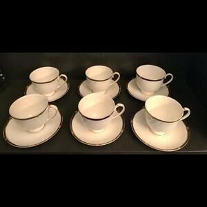 Wedgwood WINDSOR BLACK Footed Tea or Coffee Cup & Saucer - Set of 6